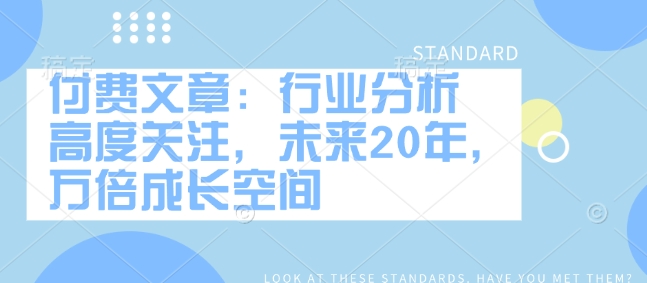 付费文章：行业分析 高度关注，未来20年，万倍成长空间-阿卡帕尼智赚AI实验室