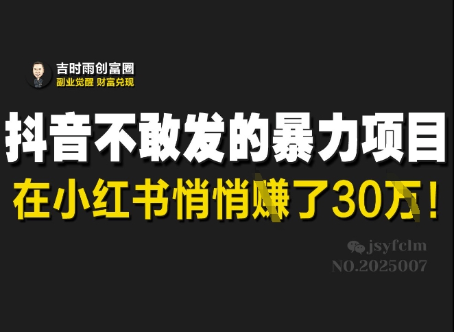 抖音不敢发的暴利项目，在小红书悄悄挣了30W-阿卡帕尼智赚AI实验室
