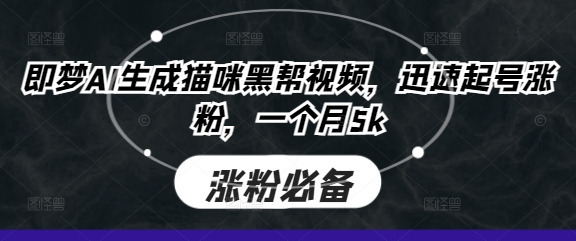 即梦AI生成猫咪黑帮视频，迅速起号涨粉，一个月5k-阿卡帕尼智赚AI实验室