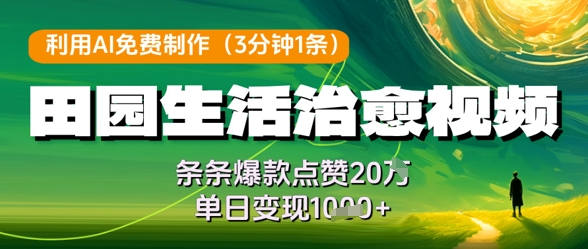 利用AI免费制作田园生活治愈视频，条条爆款点赞20W，单日变现几张-阿卡帕尼智赚AI实验室