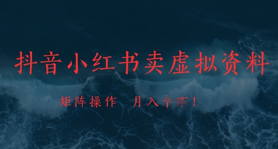 抖音小红书卖虚拟资料，市场需求一直存在，矩阵操作，月入1w+-阿卡帕尼智赚AI实验室