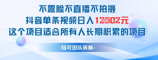 不露脸不直播不拍摄抖音单条视频日入1k+这个项目适合所有人长期积累的项目-阿卡帕尼智赚AI实验室