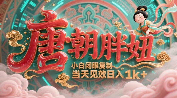 用AI克隆“唐朝胖妞”日更3条，平台疯狂推流，小白闭眼复制，当天见效，日入1k+-阿卡帕尼智赚AI实验室