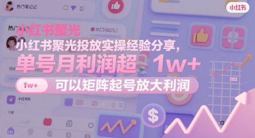 小红书聚光投放实操经验分享，单号月利润超1w+，可以矩阵起号放大利润-阿卡帕尼智赚AI实验室