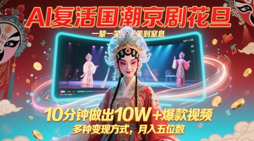 AI复活国潮京剧花旦，一颦一笑美到窒息，10分钟做出10W+爆款视频，多种变现方式，月入五位数-阿卡帕尼智赚AI实验室
